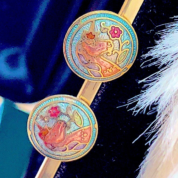 HP✨RARE Antique1970’s Cloisonné Jewelry Set, Mystical Unicorn Locket+Earring Set - Picture 13 of 17